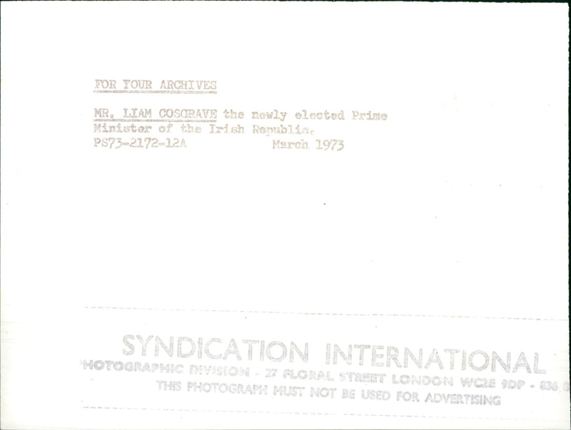 Mr Liam Cosgrave - Vintage Photograph