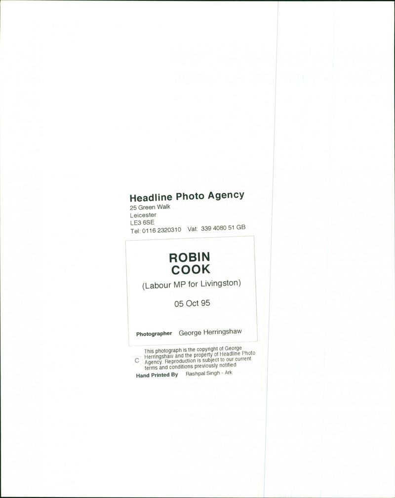 Robin Cook - Vintage Photograph