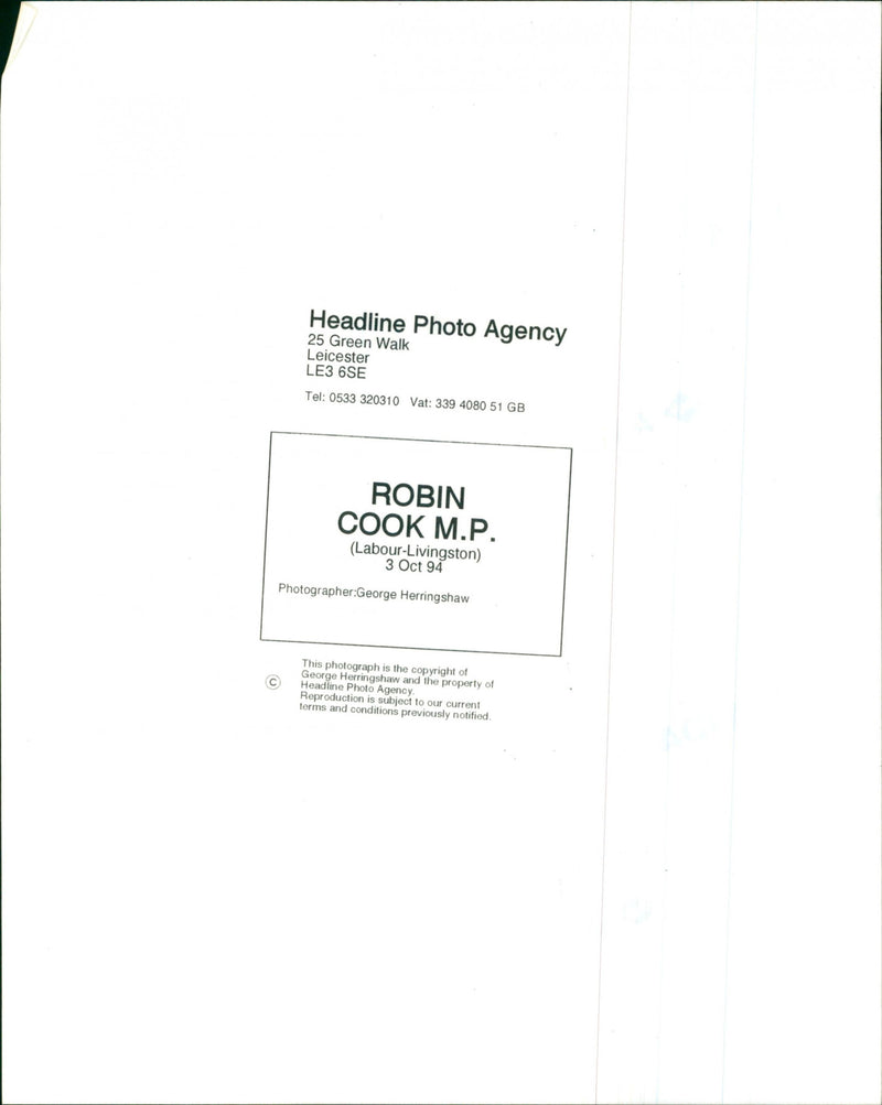 Robin Cook - Vintage Photograph