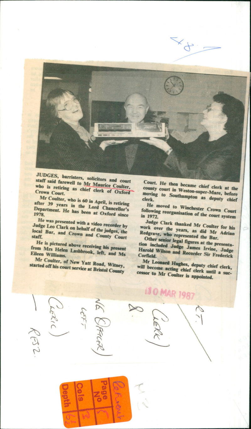 Mrs Maurice Coulter, retirement - Vintage Photograph