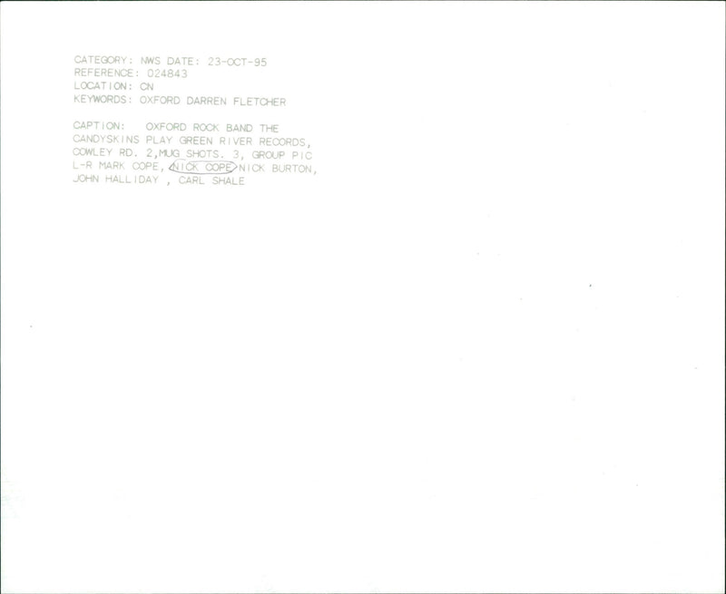 Nick Cope - Vintage Photograph