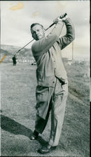 Arthur Lees, a 49-year-old Sunningdale golf professional and British Ryder Cup player, is seen in a new action picture. - Vintage Photograph