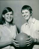 Two members of the Oxfordshire Schools Netball team pose together. - Vintage Photograph