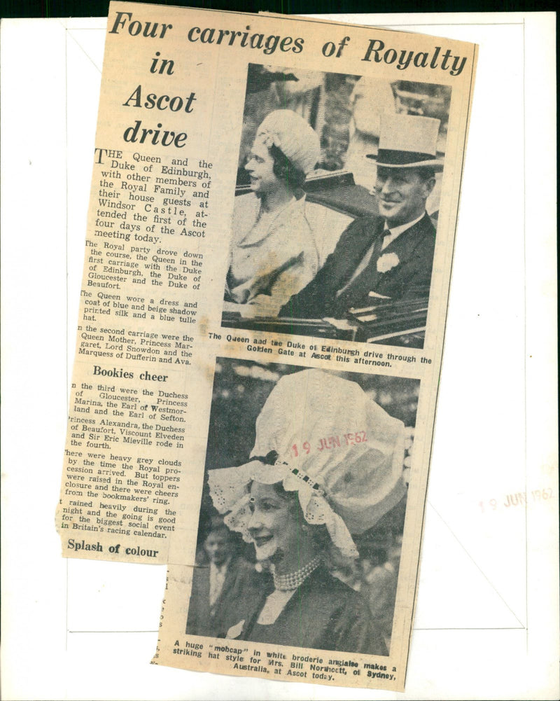 The Queen and Duke of Edinburgh attend the first day of Ascot in 1962. - Vintage Photograph