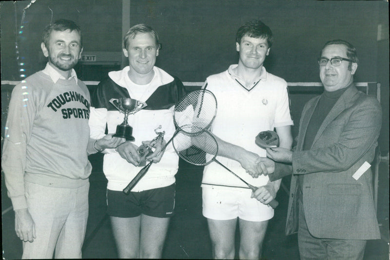 Geof Taylor, Phil Tovey, John Blakeman, and Kevin Clare compete in the Spont Badminator tournament. - Vintage Photograph