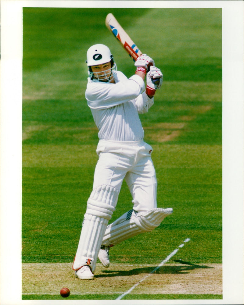 New Zealand cricketer Ken Rutherford in action. - Vintage Photograph
