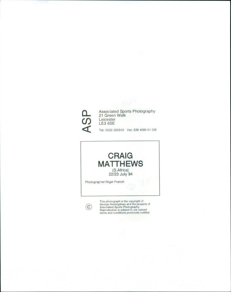 Craig Matthews - Vintage Photograph