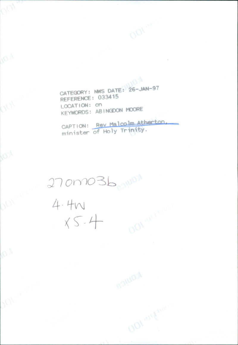 Rev Malcom Atherton - Vintage Photograph