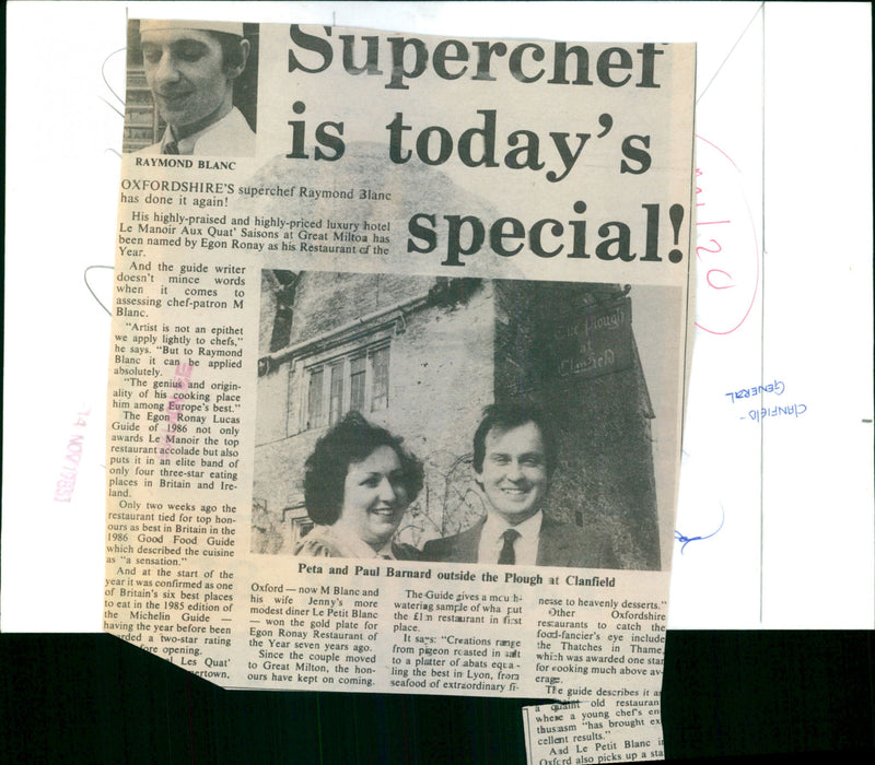 Raymond Blanc, Peta and Paul Barnard at Clanfield - Vintage Photograph