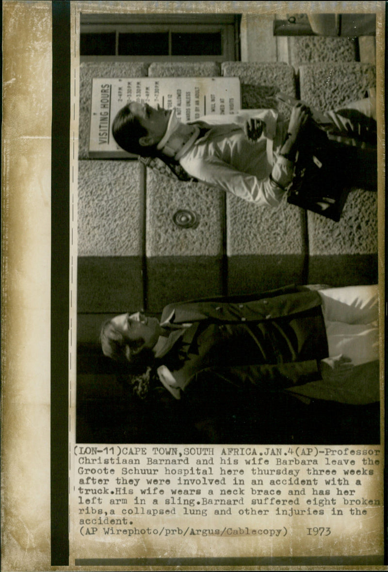 Professor Christian Barnard and his wife Barbara leave the Groote Schuur hospital - Vintage Photograph