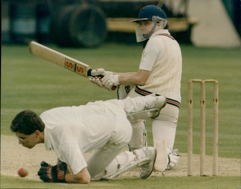 Missed Steel Keeper Neil Megson spills a difficult chance offered by Phil Garner - Vintage Photograph