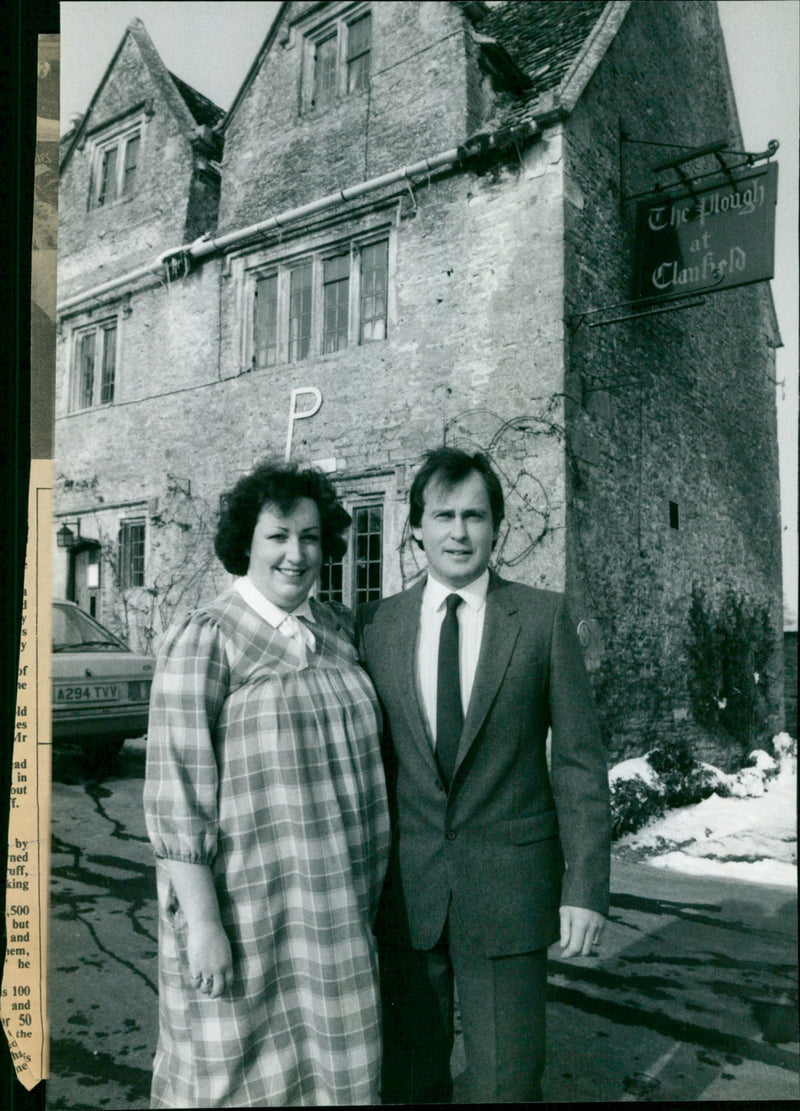 Peta and Robert Barnard outside the plough - Vintage Photograph