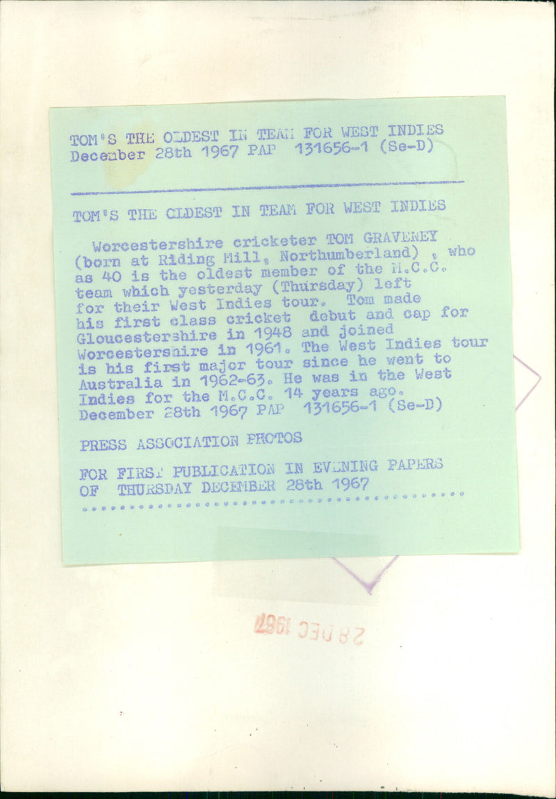 Tom Graveney - Vintage Photograph