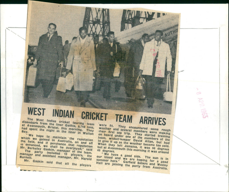 The West Indies cricket touring team disembark from the liner Golfito at Avonmouth, Bristol, after a rough voyage from Jamaica. - Vintage Photograph