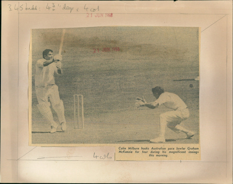 Colin Milburn hooks a ball for four off of Graham McKenzie during a morning innings. - Vintage Photograph
