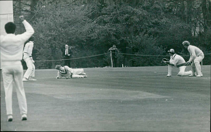 Oxford University Cricket Club player P.A. Dwyer dropping an easy catch. - Vintage Photograph