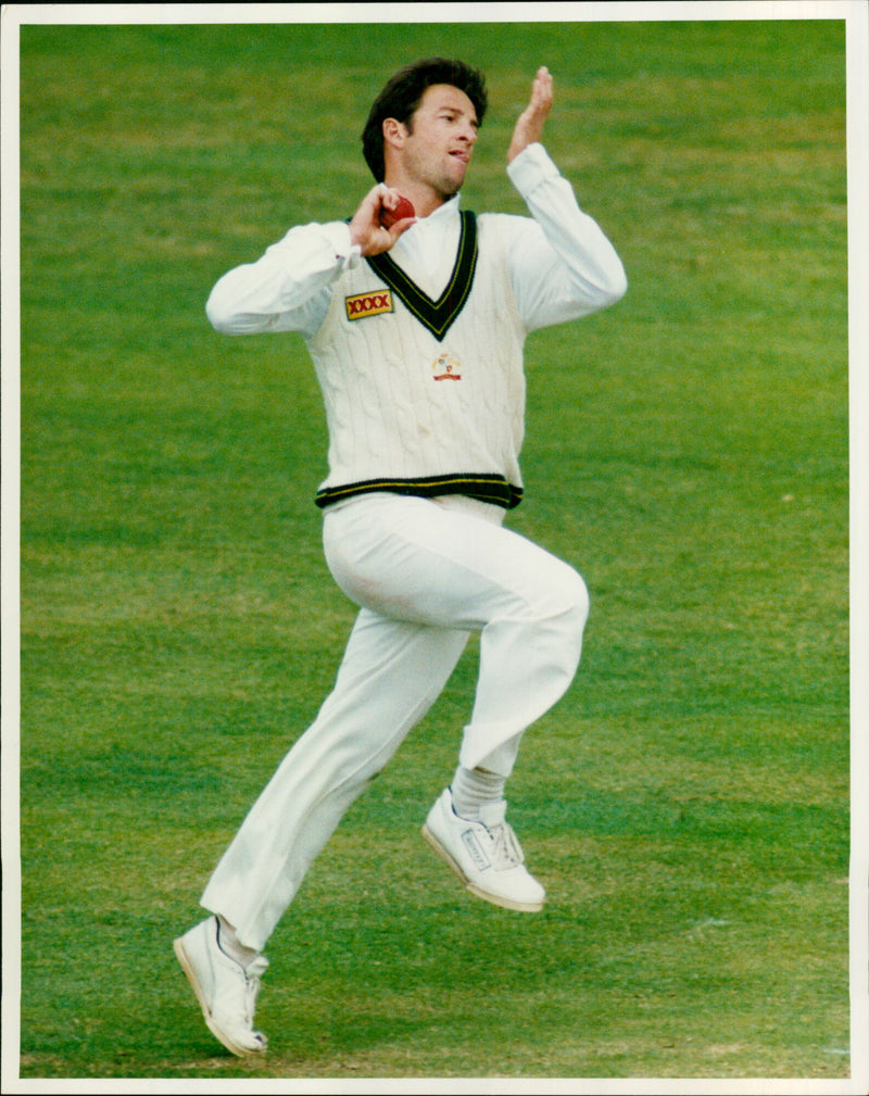 Australia's Mark Waugh in action during a cricket match. - Vintage Photograph