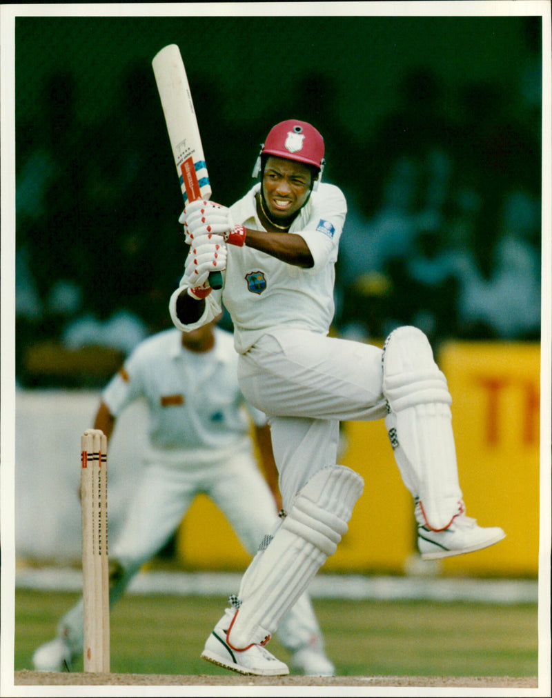 West Indies cricket player Brian Lara in action during a one-day test match in Jamaica. - Vintage Photograph