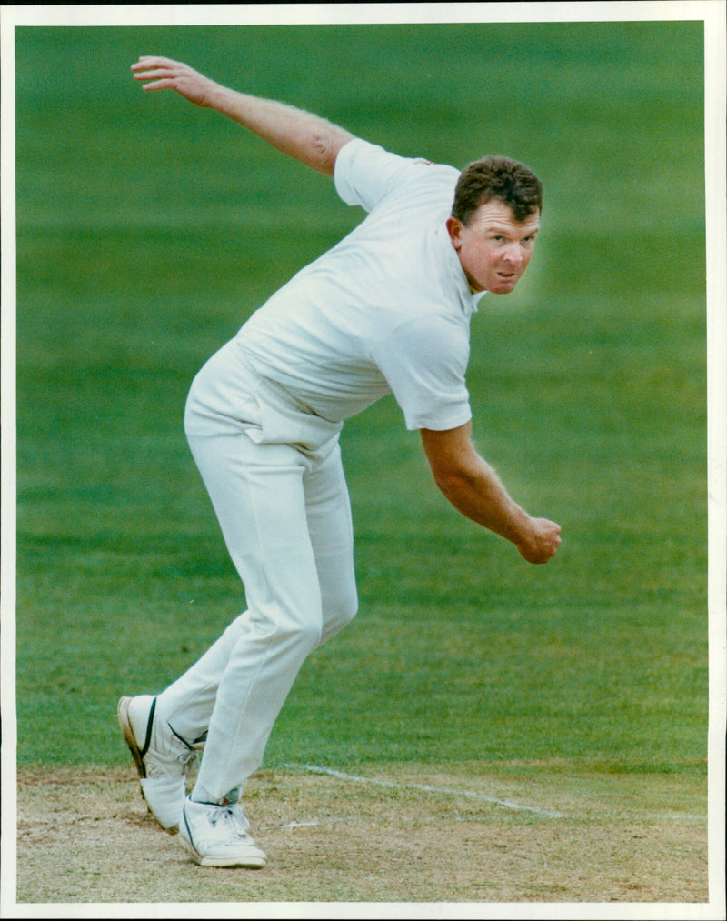 Australian cricketer Craig McDermott plays a shot during a match in Oxford, England on May 8, 1993. - Vintage Photograph