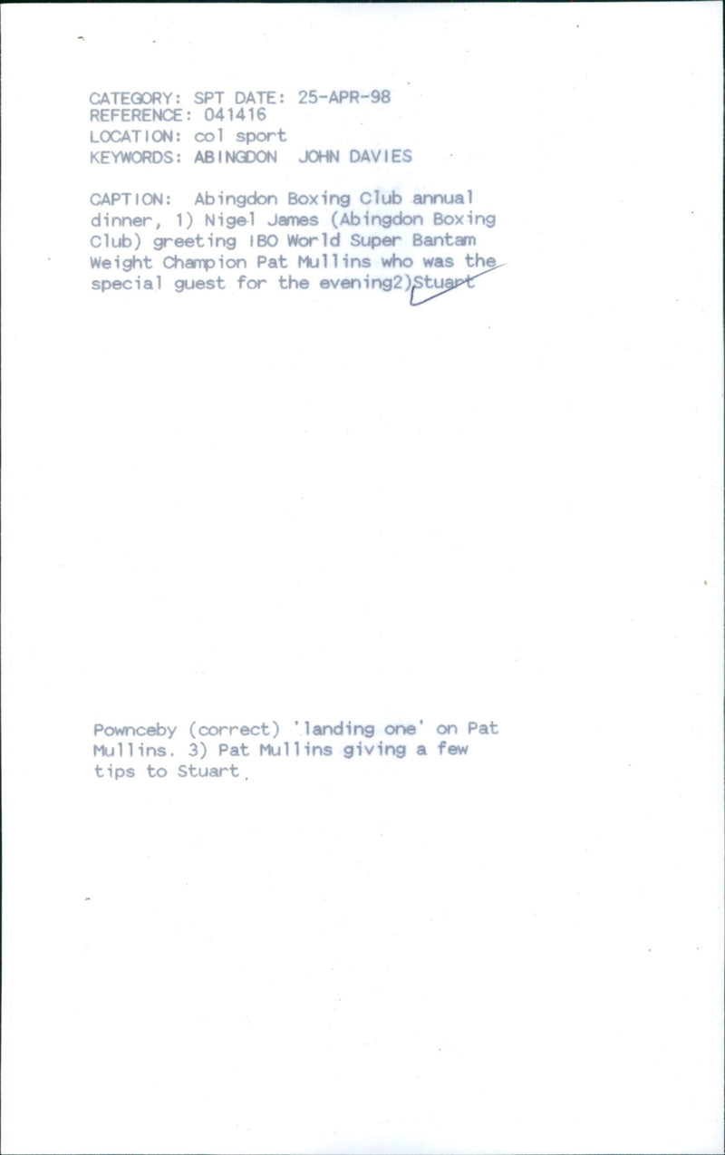 Nigel James greeting pat Mullins - Vintage Photograph