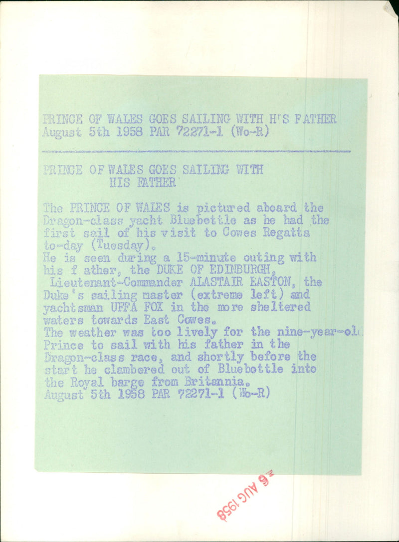 Prince of Wales goes sailing with his father - Vintage Photograph