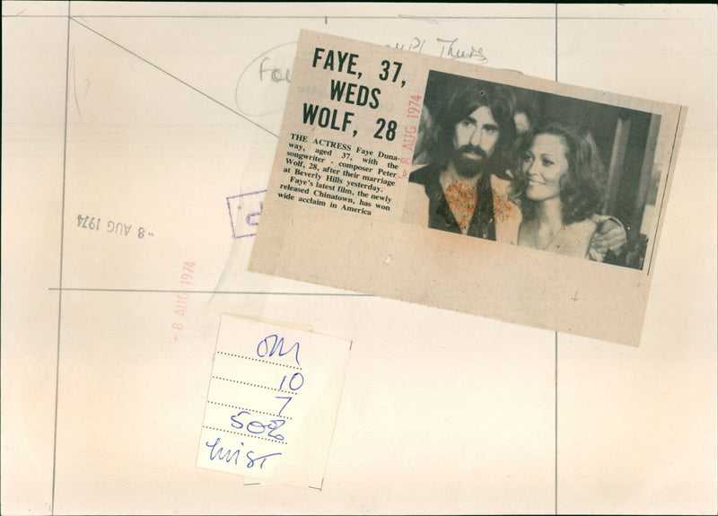 Faye Dunaway, Peter Wolf - Vintage Photograph