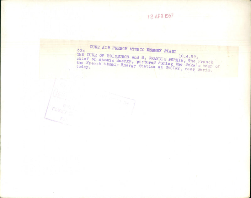 The Duke of edinburgh and M. Francis perrin, the french chief of atomic energy - Vintage Photograph