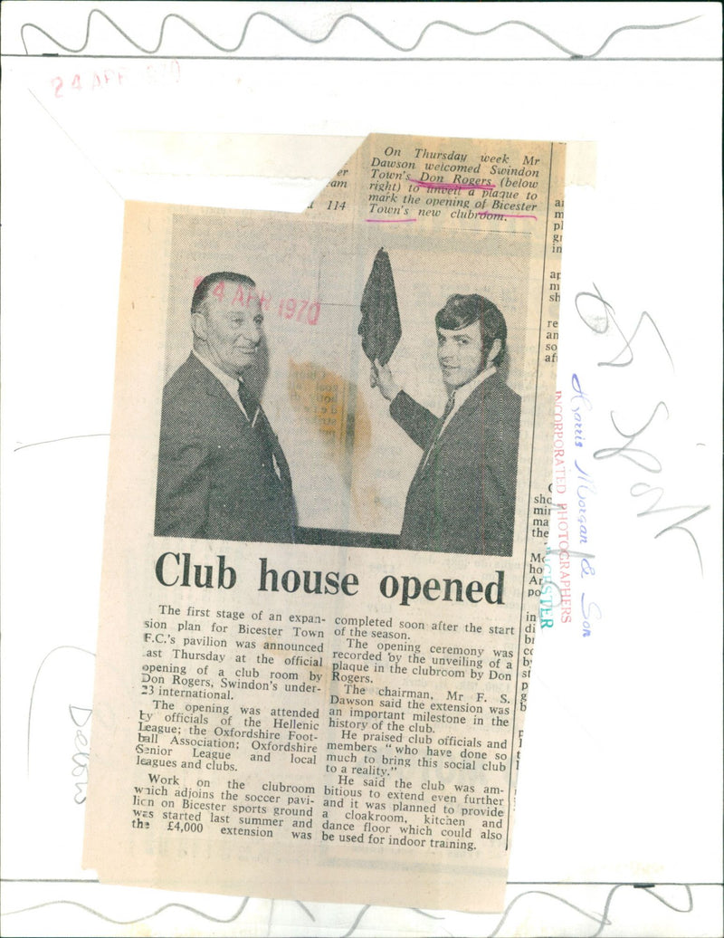 Don Rogers, Swindon's Under-23 International, officially opens Bicester Town F.C.'s new clubroom. - Vintage Photograph