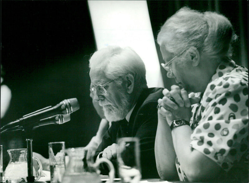 Paul van der Heijden speaking to a crowd of angry seniors in Heerlen. - Vintage Photograph