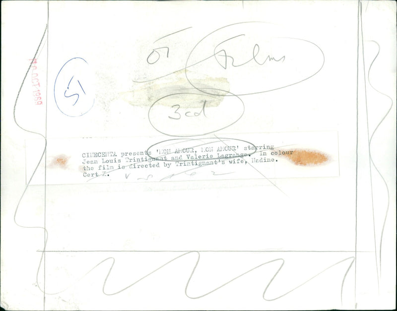 Jean Louis Trintignant and Valerie Lagrange star in ION AMOUR, MON AMOUR, a film directed by Trintignant's wife, Hladine. - Vintage Photograph