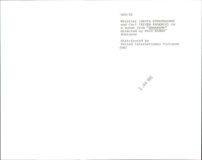 David Strathairn and River Phoenix in a scene from the film "Sneakers" - Vintage Photograph