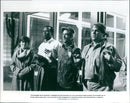 Mary McDonnell, Sidney Poitier, David Strathairn, and Dan Aykroyd in a scene from the film "Sneakers". - Vintage Photograph