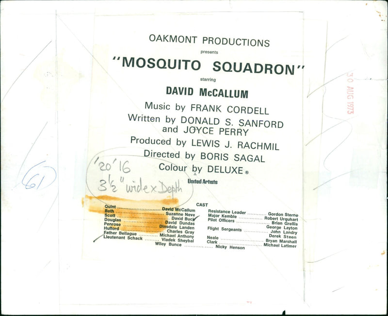 Members of the "Mosquito Squadron" cast and crew on the set of the 1973 United Artists film. - Vintage Photograph