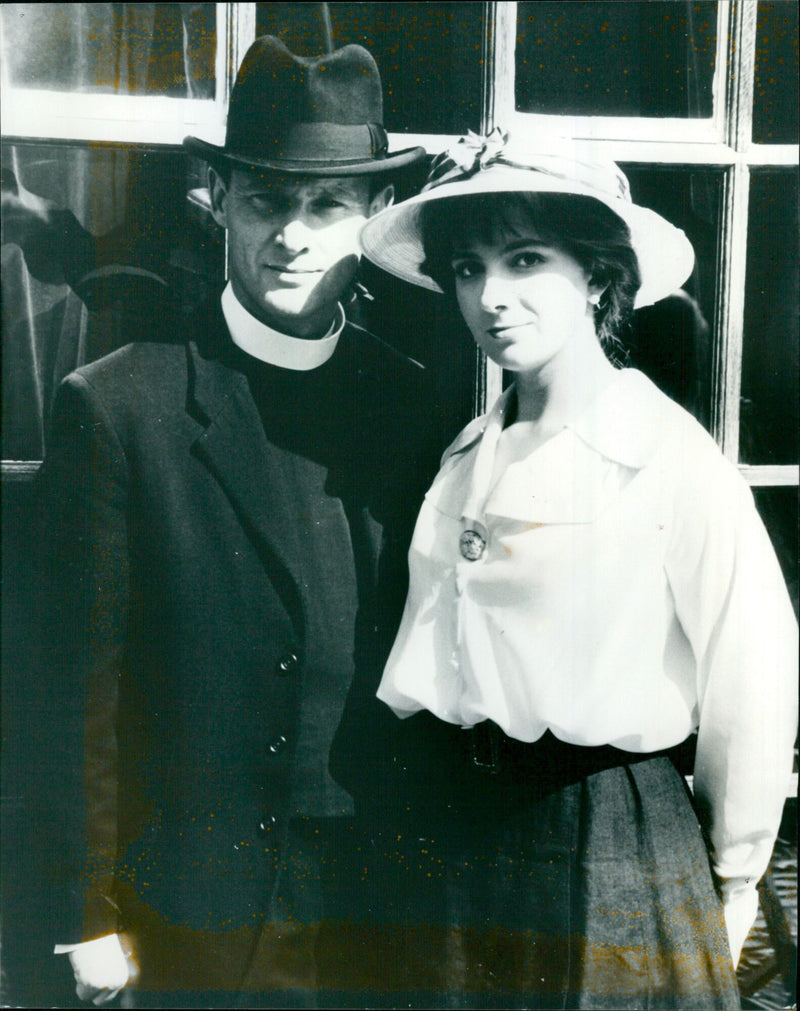 Actor Patrick Malahide and actress Natasha Richardson on the set of the film "A Month in the Country." - Vintage Photograph