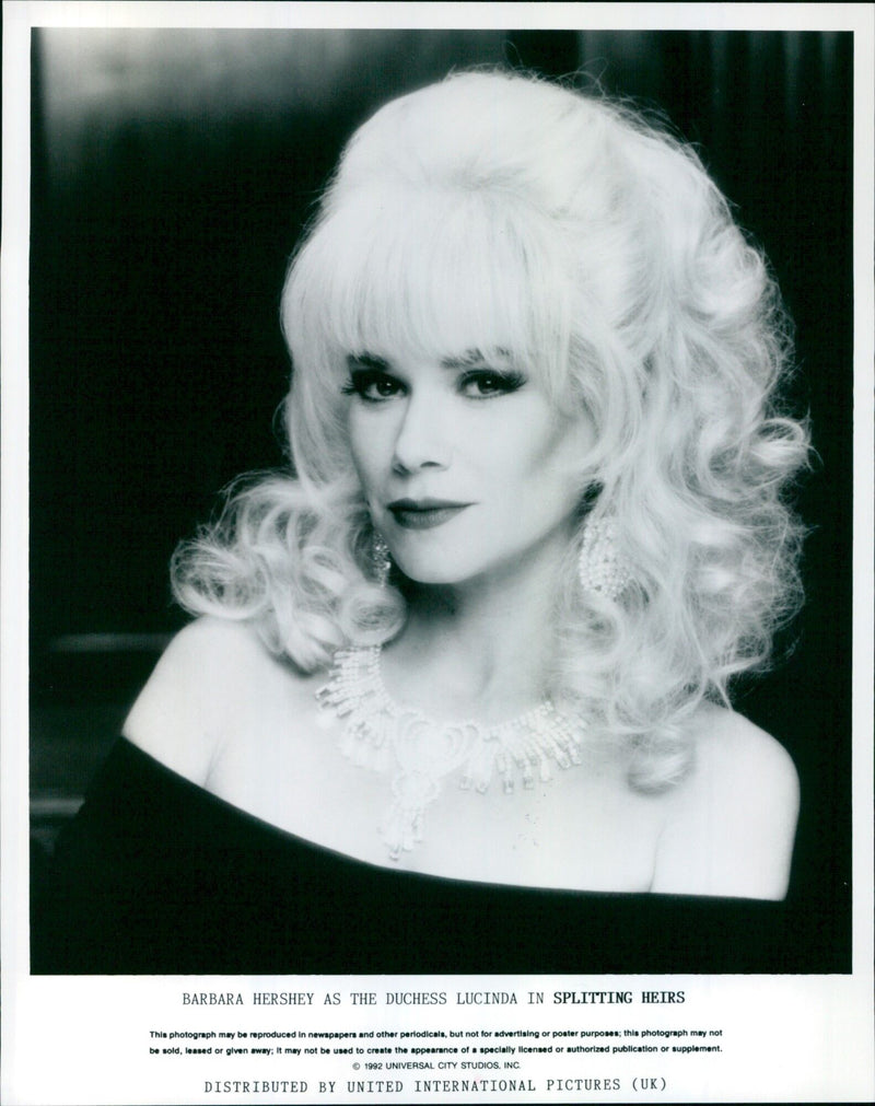 Barbara Hershey as the Duchess Lucinda in the 1992 comedy film Splitting Heirs. - Vintage Photograph
