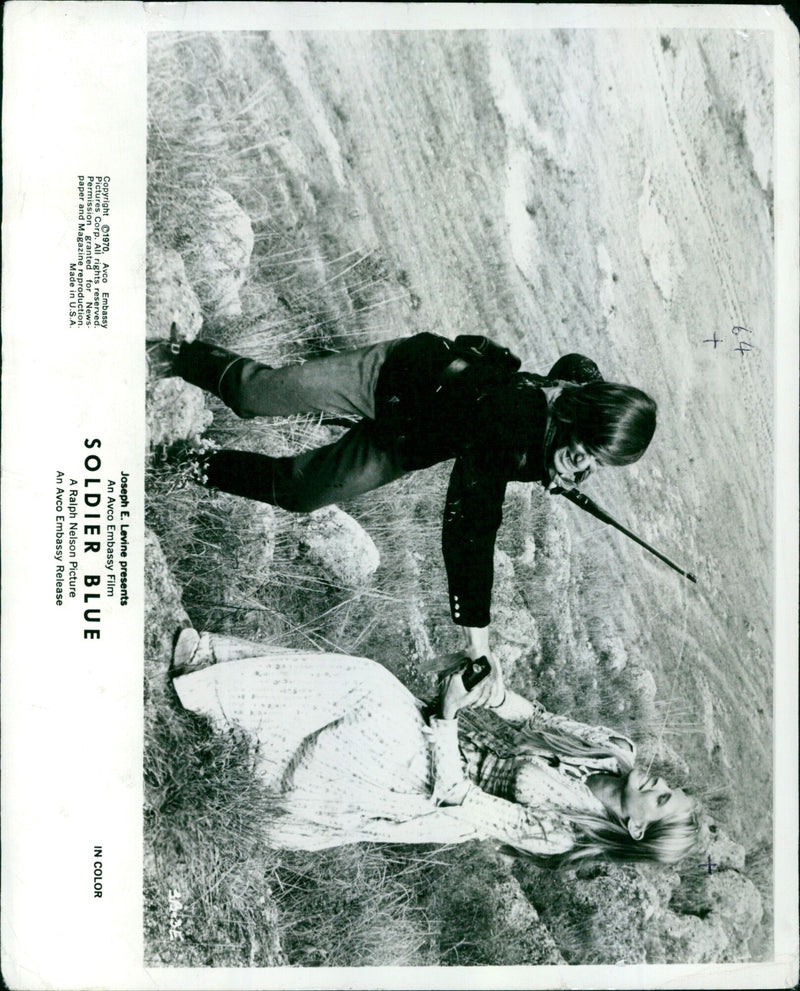A scene from the movie "Soldier Blue" is captured in this photograph taken on March 29, 1974. - Vintage Photograph