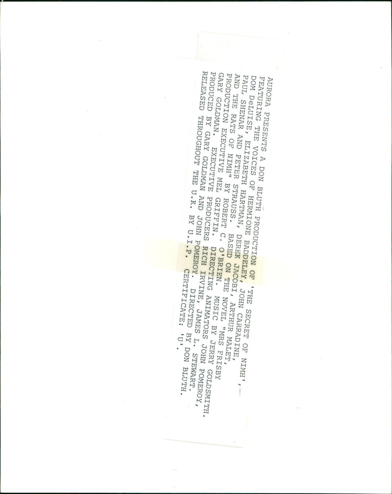 Mrs Brisby, a mouse, receives sage advice from the Great Owl in the 1982 animated film, 'The Secret of NIMH'. - Vintage Photograph