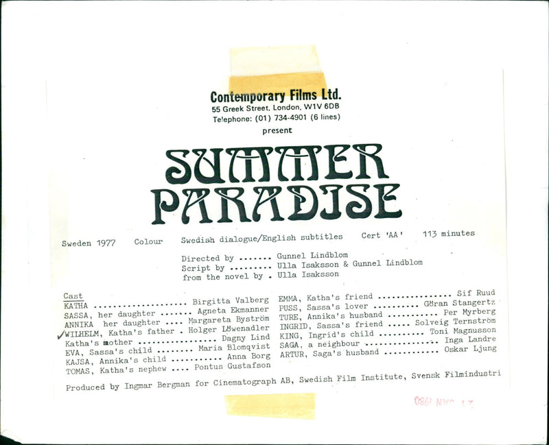 A scene from the Swedish film "Summer Paradise" directed by Ingmar Bergman. - Vintage Photograph