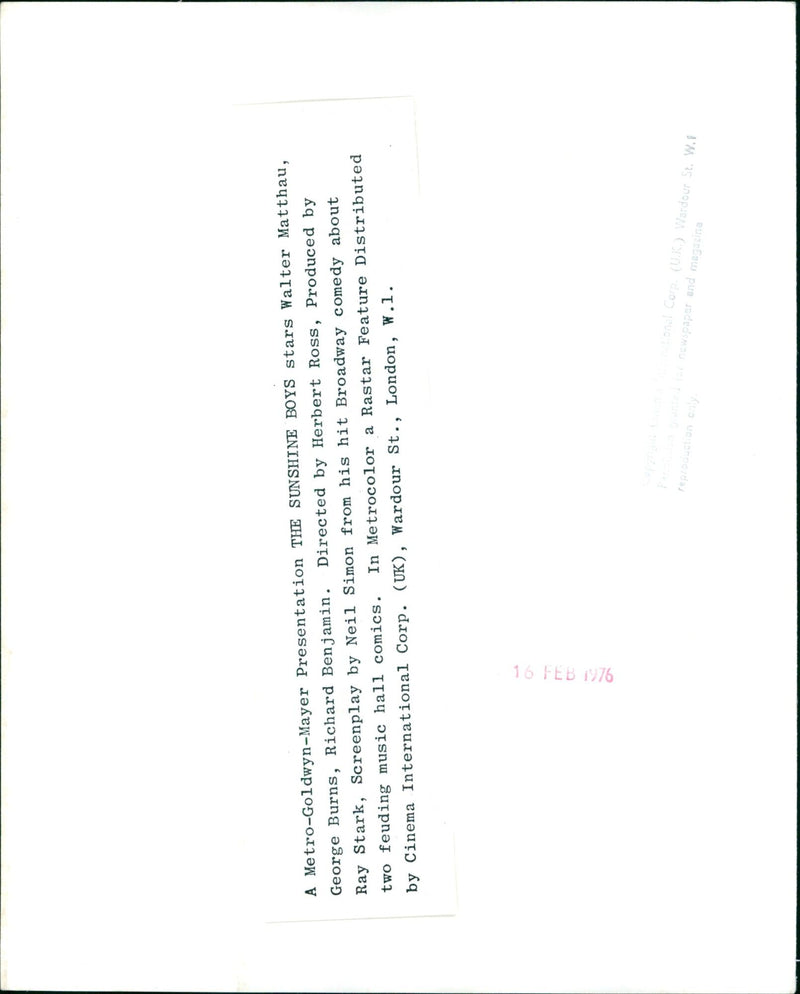 Walter Matthau and Richard Benjamin star in the 1976 film adaptation of Neil Simon's hit Broadway comedy, "The Sunshine Boys." - Vintage Photograph