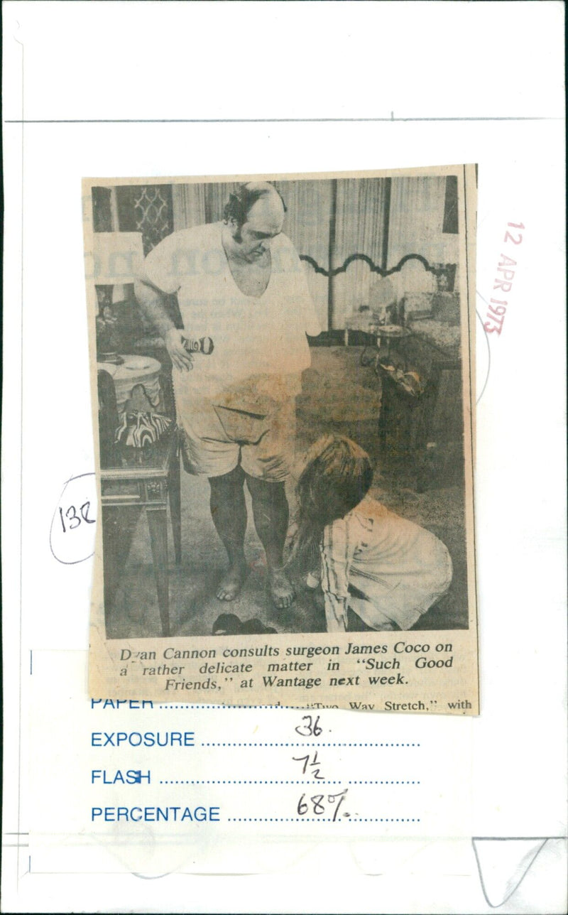 Dyan Cannon and James Coco in a scene from the movie "Such Good Friends" - Vintage Photograph