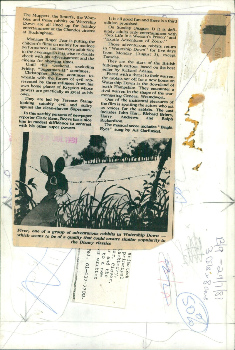 Manager Roger Tear is preparing a holiday lineup of films, including "Superman II" and "Watership Down," at the Chandos cinema in Buckingham. - Vintage Photograph