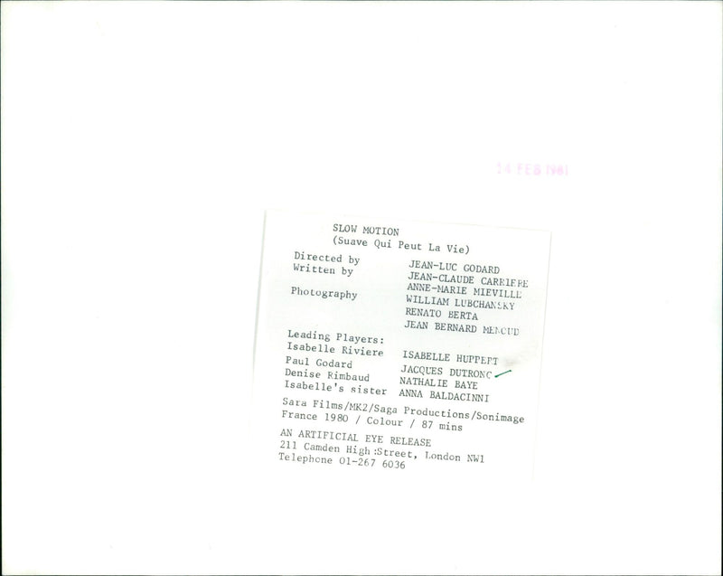 A still from the 1981 French film "Suave Qui Peut La Vie" directed by Jean-Luc Godard. - Vintage Photograph