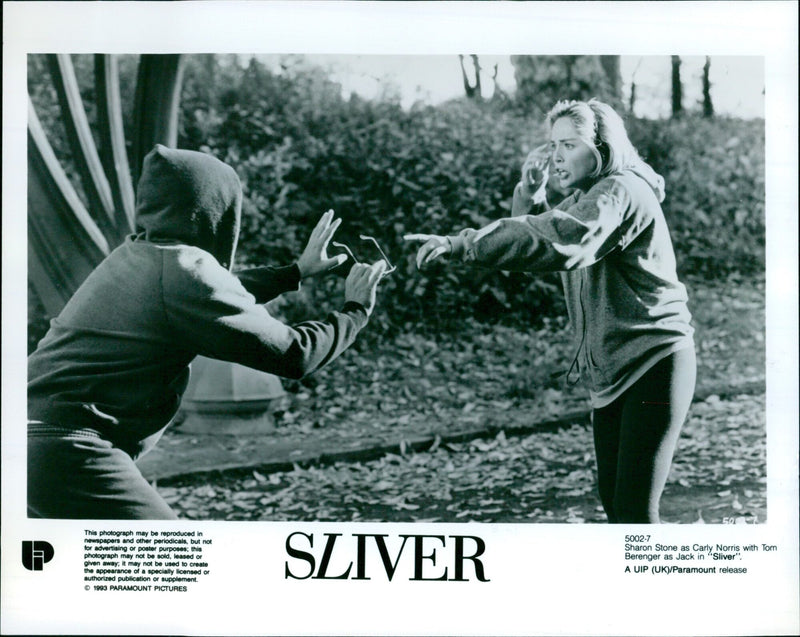 Sharon Stone and Tom Berenger star in the 1993 film "Sliver". - Vintage Photograph