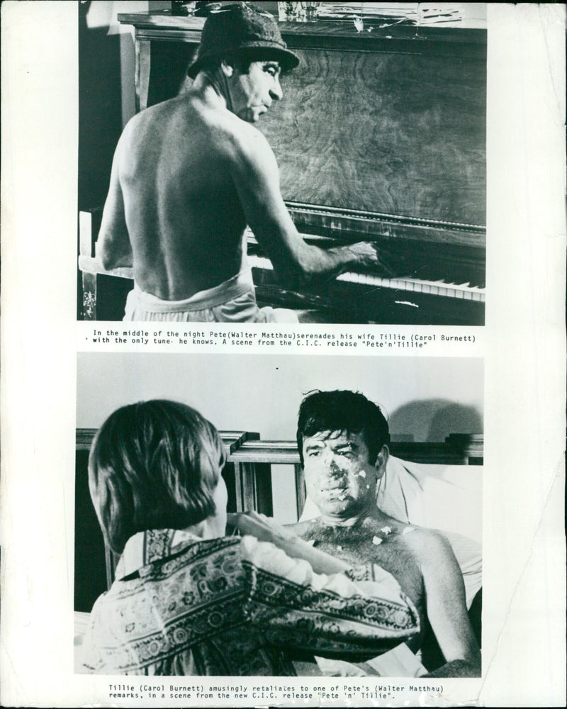 Pete (Walter Matthau) serenades his wife Tillie (Carol Burnett) in a scene from the movie "Pete'n'Tillie". - Vintage Photograph