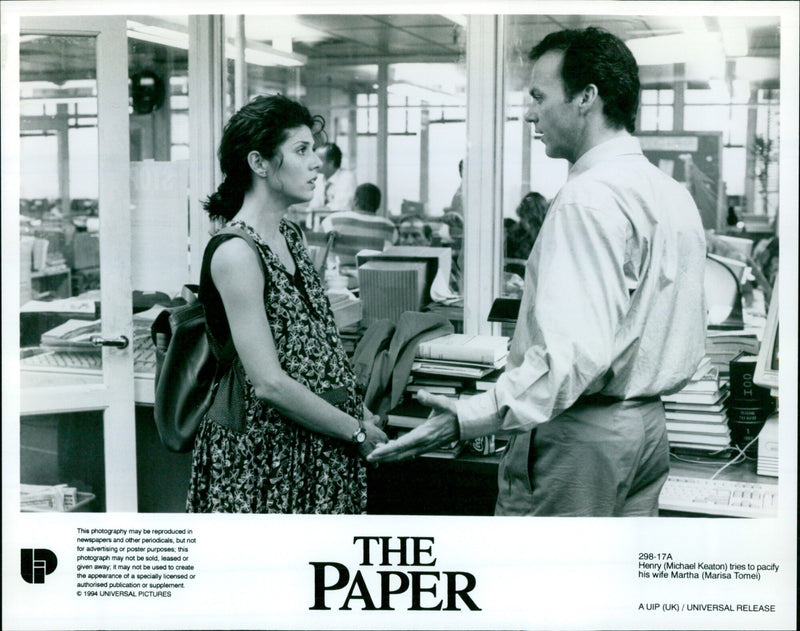 Michael Keaton and Marisa Tomei in a scene from the film "The Paper" - Vintage Photograph