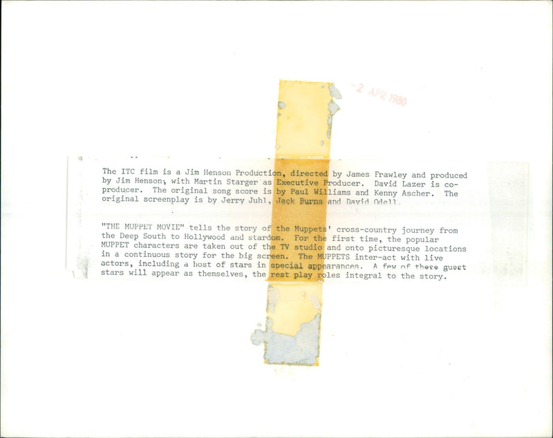 David Lazer (co-producer) on the set of the 1980 film, "The Muppet Movie". - Vintage Photograph