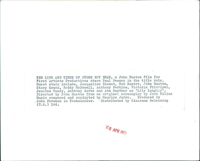 Paul Newman stars in the 1973 biographical film "The Life and Times of Judge Roy Bean," directed by John Huston. - Vintage Photograph