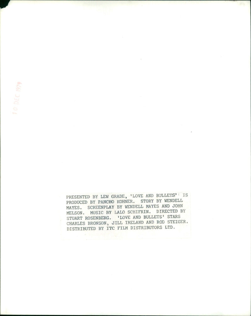 Charles Bronson, Jill Ireland and Rod Steiger present Love and Bullets, a film produced by Pancho Kohner. - Vintage Photograph