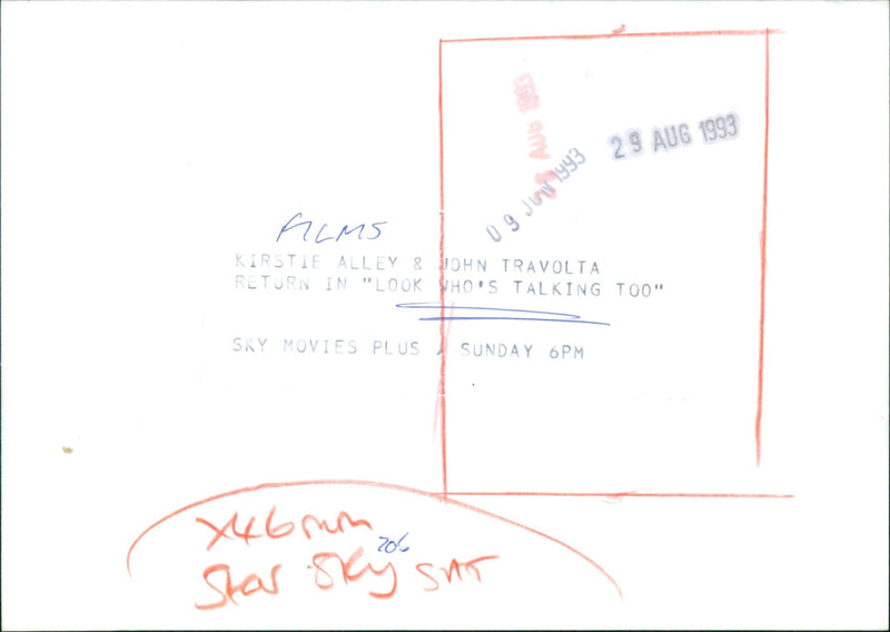 Kirstie Alley and John Travolta in a scene from the 1993 film "Look Who's Talking Too". - Vintage Photograph