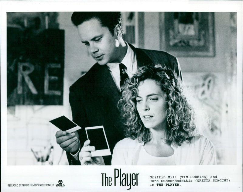 Tim Robbins and Gretta Scacchi in a scene from the 1992 film, "The Player". - Vintage Photograph